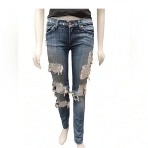 7 For  All Mankind Distressed Low Rise Bootcut Jeans Size 27